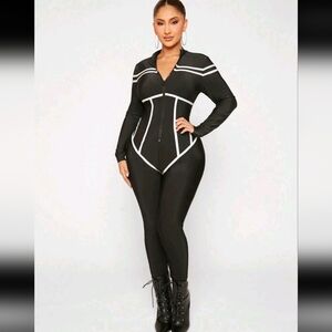 4 FOR $100 - Black and White Zip-Up Jumpsuit
